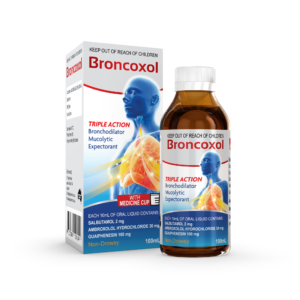 Broncoxol product packaging, box and label